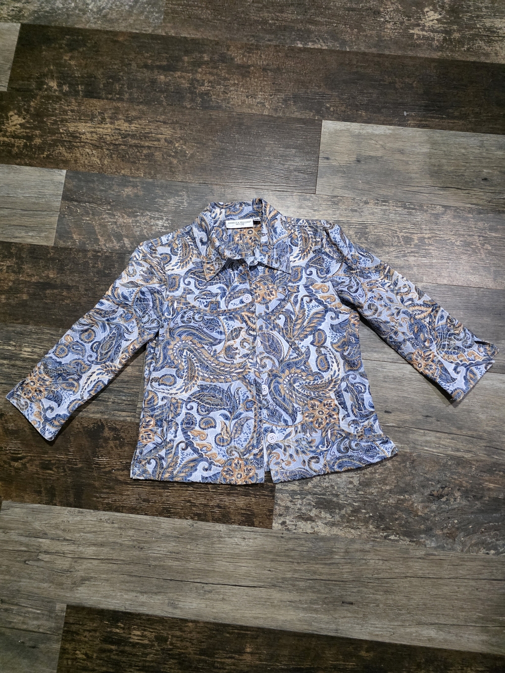 Rebecca Malone Blue and Tan Paisley Blazer Jacket